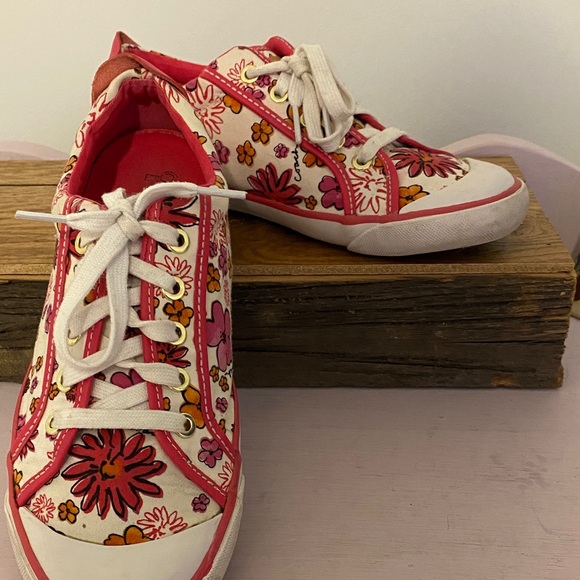 Coach Shoes - Coach Pink Floral Sneakers, does have a couple small spots but not noticeable